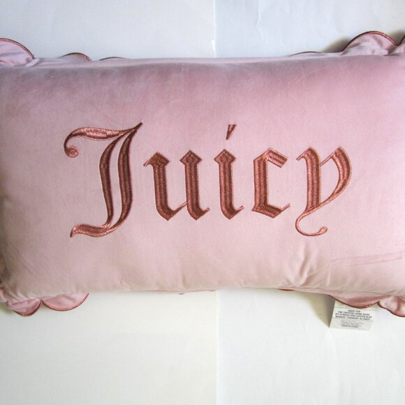 Juicy Couture Pink Embrodried Gold Scalloped Trim Pillow Cushion Home - Picture 1 of 5